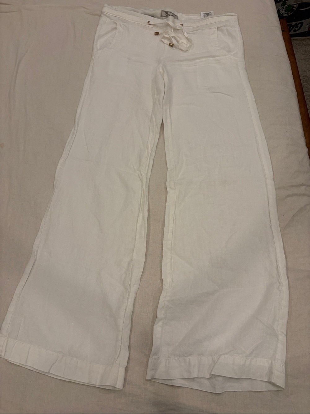 Guess White linen 100% Wide-Leg Pants